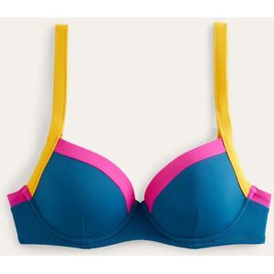 Panelled Cup-size Bikini Top Blue Women Boden  - Blue, Yellow Colourblock - Female - Size: 32B