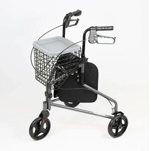 NRS Healthcare 3 Wheel Steel Rollator with Basket & Tray - Silver