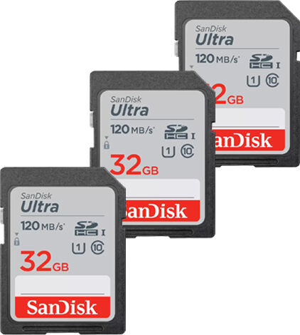 SanDisk Ultra SDHC Memory Card 32GB 120MB/s - 3-Pack