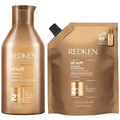 Redken All Soft Shampoo 300 & Refill Pouch 500ml Duo Redken All Soft Shampoo 300 & Refill Pouch 500ml Duo