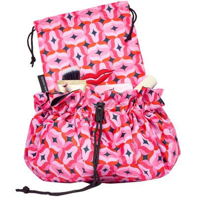 Donna May London Lay Flat Washable Makeup Bag Red & Pink Geometric Donna May London Lay Flat Washable Makeup Bag Red & Pink Geometric