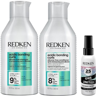Redken PACK Acidic Bonding Curls Shampoo 300ml, Conditioner 300ml and One Uni Redken PACK Acidic Bonding Curls Shampoo 300ml, Conditioner 300ml and One Uni