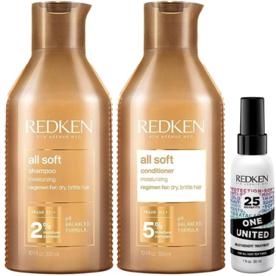 Redken PACK All Soft Shampoo 300ml, Conditioner 300ml and One United 30ml Redken PACK All Soft Shampoo 300ml, Conditioner 300ml and One United 30ml