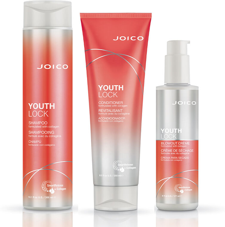 JOICO YouthLock Shampoo 300ml, Conditioner 250ml, Anti-Frizz Blowout C