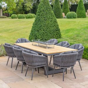 Harbour Lifestyle Palma 8 Seat Rope Rectangular Teak Firepit Dining Set in Grey