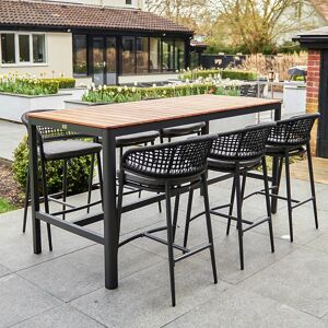 Harbour Lifestyle Kalama 6 Seat Rectangular Bar Set with Teak Table in Charcoal