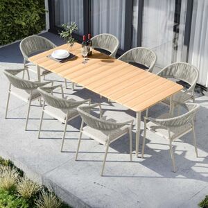 Harbour Lifestyle Cloverly 8 Seat Rectangular Dining with Teak Table in Latte