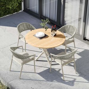 Harbour Lifestyle Cloverly 4 Seat Round Dining Set with Teak Table Top in Latte