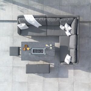 Harbour Lifestyle Luna Outdoor Fabric Rectangular Corner Dining Set with Rising Firepit Table in Grey (Right Hand)