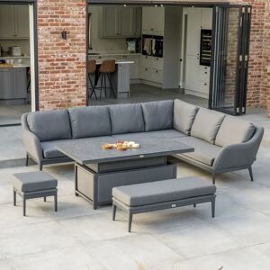 Harbour Lifestyle Luna Outdoor Fabric Rectangular Corner Dining Set with Rising Table in Grey (Right Hand)