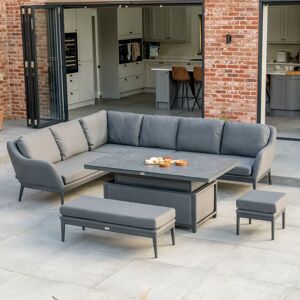 Harbour Lifestyle Luna Outdoor Fabric Rectangular Corner Dining Set with Rising Table in Grey (Left Hand)