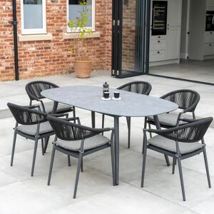 Harbour Lifestyle Cloverly 6 Seat Rope Oval Dining Set with Ceramic Table in Charcoal