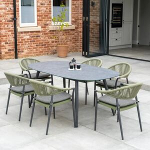 Harbour Lifestyle Cloverly 6 Seat Rope Oval Dining Set with Ceramic Table in Olive Green