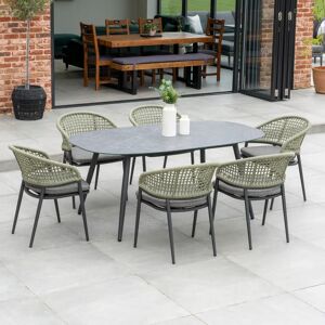 Harbour Lifestyle Kalama 6 Seat Rope Oval Dining Set with Ceramic Table in Olive Green