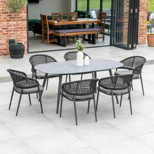 Harbour Lifestyle Kalama 6 Seat Rope Oval Dining Set with Ceramic Table in Charcoal