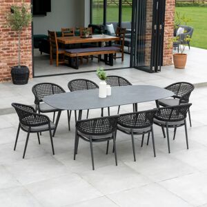 Harbour Lifestyle Kalama 8 Seat Rope Oval Dining Set with Ceramic Table in Charcoal