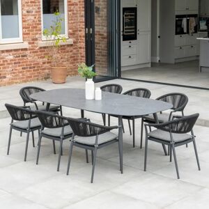 Harbour Lifestyle Cloverly 8 Seat Rope Oval Dining Set with Ceramic Table in Charcoal