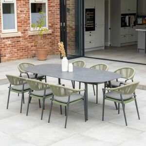 Harbour Lifestyle Cloverly 8 Seat Rope Oval Dining Set with Ceramic Table in Olive Green