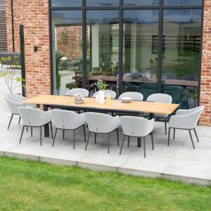 Harbour Lifestyle Luna 10 Seat Outdoor Fabric Extending Teak Dining Set in Oyster Grey