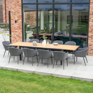 Harbour Lifestyle Luna 10 Seat Outdoor Fabric Extending Teak Dining Set in Grey