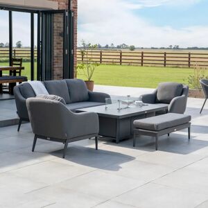 Harbour Lifestyle Luna 3 Seat Outdoor Fabric Sofa Set with Rising Firepit Table in Grey