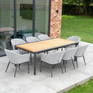Harbour Lifestyle Luna 8 Seat Outdoor Fabric Extending Teak Dining Set in Oyster Grey