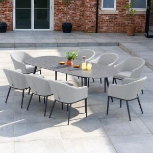 Harbour Lifestyle Luna 8 Seat Outdoor Fabric Oval Ceramic Dining Set in Oyster Grey