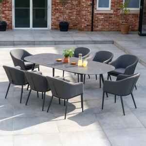 Harbour Lifestyle Luna 8 Seat Outdoor Fabric Oval Ceramic Dining Set in Grey