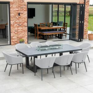 Harbour Lifestyle Luna 8 Seat Outdoor Fabric Rectangular Ceramic Firepit Dining Set in Oyster Grey