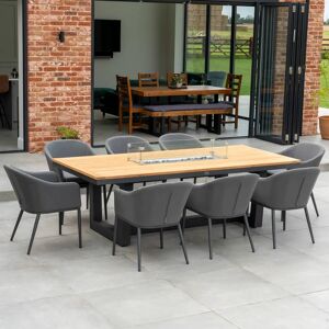 Harbour Lifestyle Luna 8 Seat Outdoor Fabric Rectangular Teak Firepit Dining Set in Grey