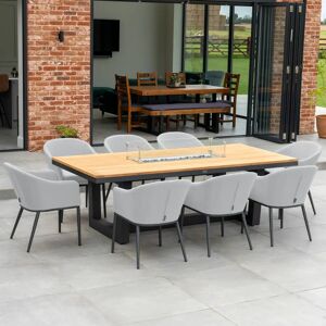 Harbour Lifestyle Luna 8 Seat Outdoor Fabric Rectangular Teak Firepit Dining Set in Oyster Grey