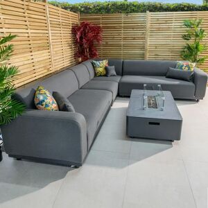 Harbour Lifestyle Luna Outdoor Fabric Corner Group Set with Firepit Coffee Table in Grey