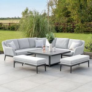 Harbour Lifestyle Luna Deluxe Outdoor Fabric Square Corner Dining Set with Rising Table in Oyster Grey