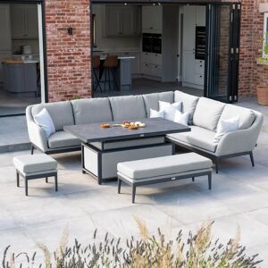 Harbour Lifestyle Luna Outdoor Fabric Rectangular Corner Dining Set with Rising Table in Oyster Grey (Right Hand)