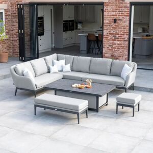 Harbour Lifestyle Luna Outdoor Fabric Rectangular Corner Dining Set with Rising Table in Oyster Grey (Left Hand)