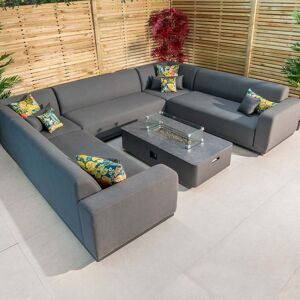 Harbour Lifestyle Luna U-Shape Outdoor Fabric Sofa Set with Firepit Coffee Table in Grey