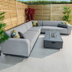 Harbour Lifestyle Luna Outdoor Fabric Corner Group Set with Firepit Coffee Table in Oyster Grey