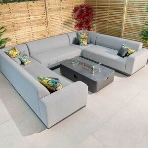 Harbour Lifestyle Luna U-Shape Outdoor Fabric Sofa Set with Firepit Coffee Table in Oyster Grey