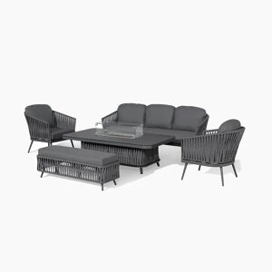 Harbour Lifestyle Monterrey 3 Seat Rope Sofa Set with Rising Firepit Table in Grey