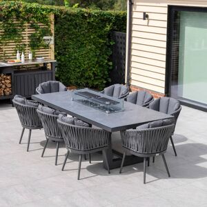 Harbour Lifestyle Monterrey 8 Seat Rope Rectangular Ceramic Firepit Dining Set in Grey