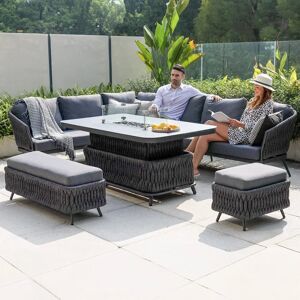 Harbour Lifestyle Palma Rope Rectangular Corner Dining Set with Rising Firepit Table in Grey (Left Hand)