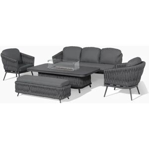 Harbour Lifestyle Palma 3 Seat Rope Sofa Set with Rising Firepit Table in Grey