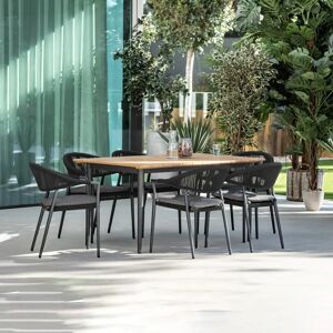 Harbour Lifestyle Cloverly 6 Seat Rectangular Dining with Teak Table in Charcoal