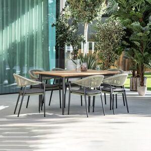 Harbour Lifestyle Cloverly 6 Seat Rectangular Dining with Teak Table in Olive Green