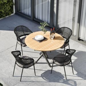 Harbour Lifestyle Kalama 4 Seat Round Dining Set with Teak Table in Charcoal