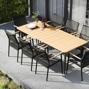 Harbour Lifestyle Portland 8 Seat Rectangular Dining Set with Teak Table in Charcoal