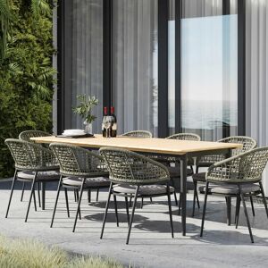 Harbour Lifestyle Kalama 8 Seat Rectangular Dining Set with Teak Table in Olive Green