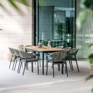 Harbour Lifestyle Cloverly 8 Seat Rectangular Dining with Teak Table in Olive Green