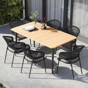 Harbour Lifestyle Kalama 6 Seat Rectangular Dining Set with Teak Table in Charcoal