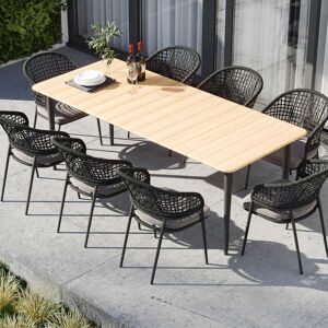 Harbour Lifestyle Kalama 8 Seat Rectangular Dining Set with Teak Table in Charcoal